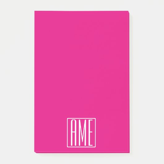 3 Initialen Monogramm | Weiß auf Hot Pink Post-it Klebezettel (Vorderseite)