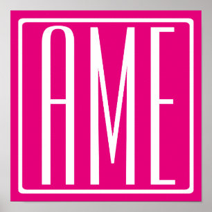 3 Initialen Monogramm Weiß auf Hot Pink Poster