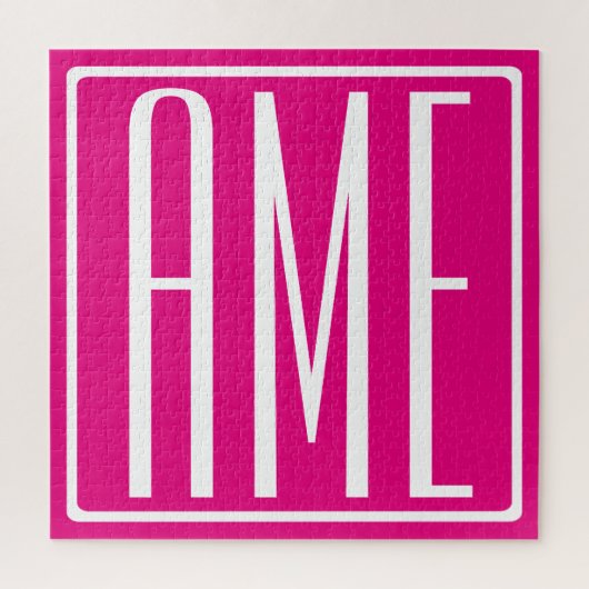 3 Initialen Monogramm | Weiß auf Hot Pink Puzzle (Vertikal)