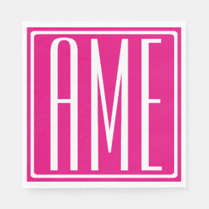 3 Initialen Monogramm Weiß auf Hot Pink Serviette
