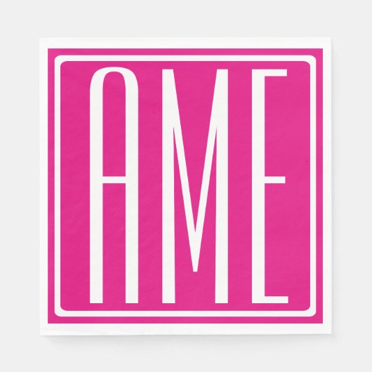 3 Initialen Monogramm | Weiß auf Hot Pink Serviette (Vorderseite)