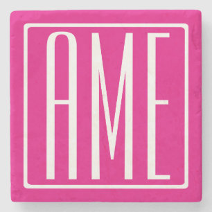 3 Initialen Monogramm   Weiß auf Hot Pink Steinuntersetzer