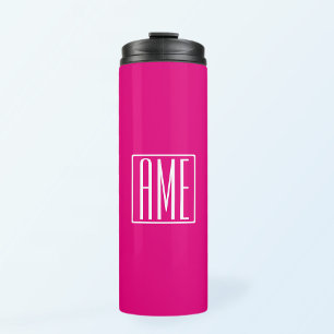 3 Initialen Monogramm Weiß auf Hot Pink Thermosbecher