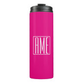 3 Initialen Monogramm | Weiß auf Hot Pink Thermosbecher (Vorderseite)