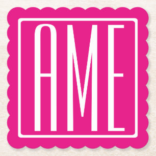 3 Initialen Monogramm Weiß auf Hot Pink Untersetzer