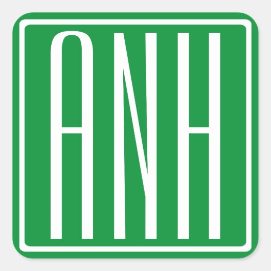 3 Initialmonogramm | Grün/Weiß Quadratischer Aufkleber (Vorderseite)