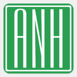 3 Initialmonogramm | Grün/Weiß Quadratischer Aufkleber