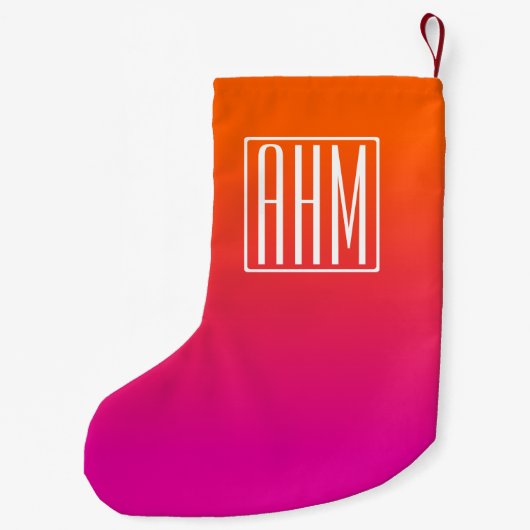 3 Initialmonogramm | Orange bis rosa Gradient Kleiner Weihnachtsstrumpf (Rückseite)