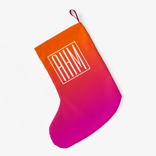 3 Initialmonogramm | Orange bis rosa Gradient Kleiner Weihnachtsstrumpf (Rückseite (Hängend))