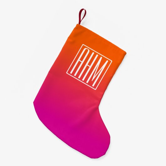 3 Initialmonogramm | Orange bis rosa Gradient Kleiner Weihnachtsstrumpf (Vorderansicht (hängend))
