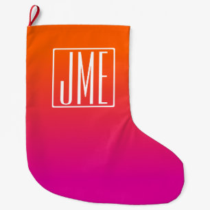 3 Initialmonogramm   Orange Pink Gradient Großer Weihnachtsstrumpf