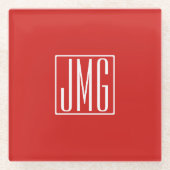 3 Initialmonogramm | Rot und Weiß (oder Farbtöne) Glasuntersetzer (Vorderseite)