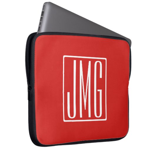 3 Initialmonogramm | Rot und Weiß (oder Farbtöne) Laptopschutzhülle (Vorne Rechts)