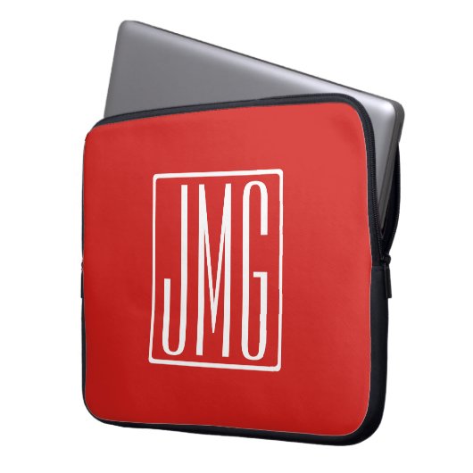 3 Initialmonogramm | Rot und Weiß (oder Farbtöne) Laptopschutzhülle (Vorderseite Links)