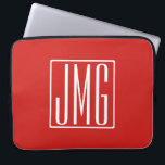3 Initialmonogramm | Rot und Weiß (oder Farbtöne) Laptopschutzhülle<br><div class="desc">Ihre drei Initialen mit Monogramm.</div>
