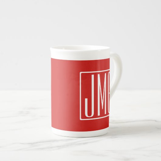 3 Initialmonogramm | Rot und Weiß (oder Farbtöne) Porzellantasse (Vorderseite Rechts)