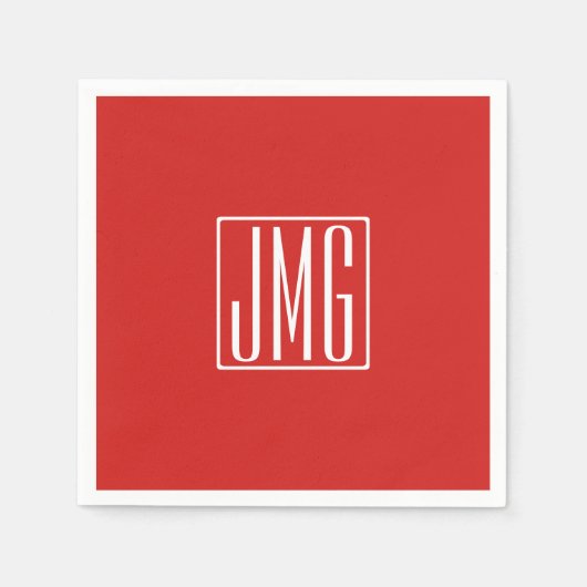 3 Initialmonogramm | Rot und Weiß (oder Farbtöne) Serviette (Vorderseite)