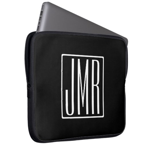 3 Initialmonogramm | Schwarz/Weiß (oder Farbtöne) Laptopschutzhülle (Vorne Rechts)
