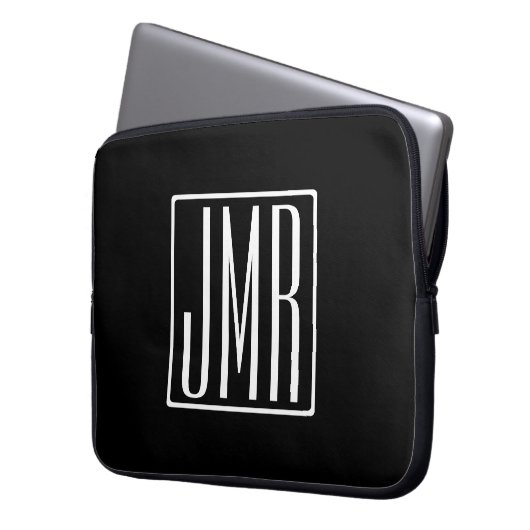 3 Initialmonogramm | Schwarz/Weiß (oder Farbtöne) Laptopschutzhülle (Vorderseite Links)