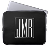 3 Initialmonogramm | Schwarz/Weiß (oder Farbtöne) Laptopschutzhülle (Vorderseite)
