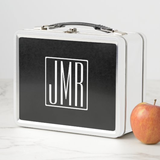 3 Initialmonogramm | Schwarz/Weiß (oder Farbtöne) Metall Brotdose (Beispiel)