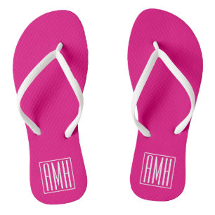 3 Initialmonogramm Weiß auf heiß rosa Badesandalen