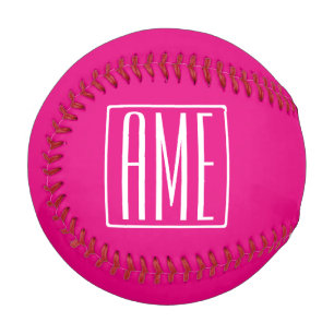3 Initialmonogramm   Weiß auf heiß rosa Baseball
