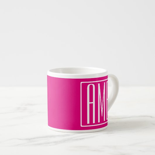 3 Initialmonogramm | Weiß auf heiß rosa Espressotasse (Vorderseite Rechts)