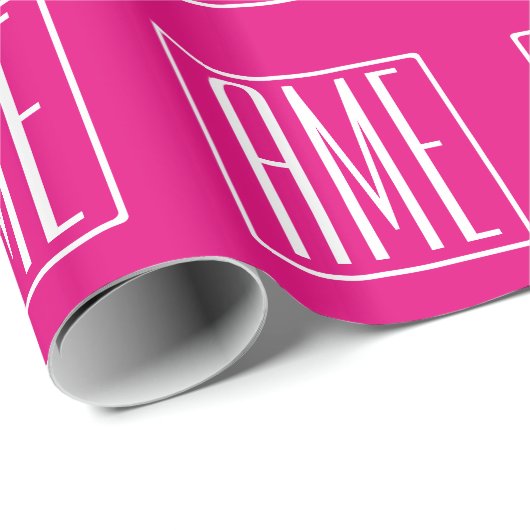 3 Initialmonogramm | Weiß auf heiß rosa Geschenkpapier (Rolleneckpunkt)
