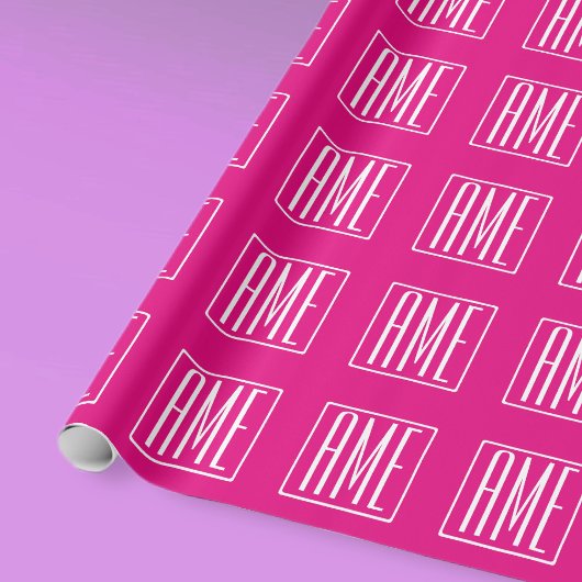 3 Initialmonogramm | Weiß auf heiß rosa Geschenkpapier