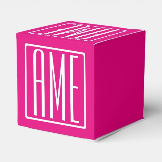 3 Initialmonogramm | Weiß auf heiß rosa Geschenkschachtel (Rückseite)