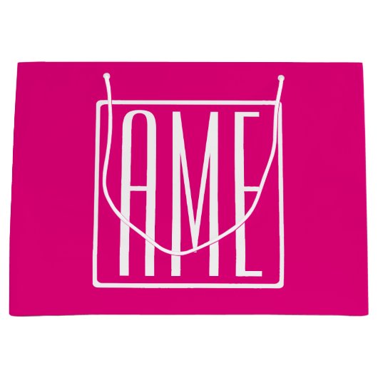 3 Initialmonogramm | Weiß auf heiß rosa Große Geschenktüte (Vorderseite)