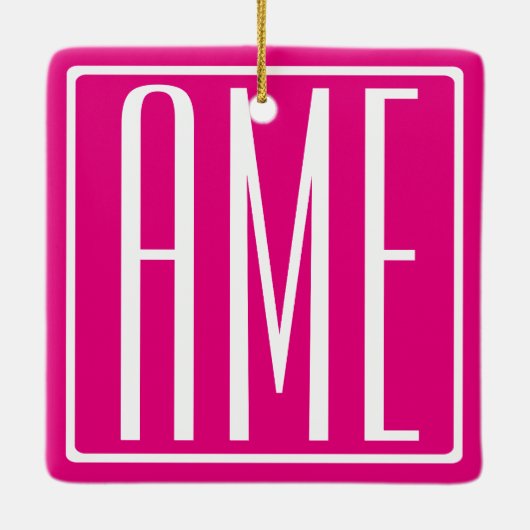 3 Initialmonogramm | Weiß auf heiß rosa Keramikornament (Rückseite)