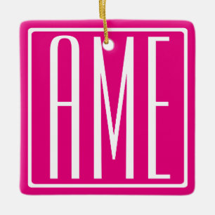 3 Initialmonogramm   Weiß auf heiß rosa Keramikornament