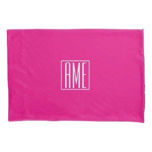 3 Initialmonogramm Weiß auf heiß rosa Kissenbezug