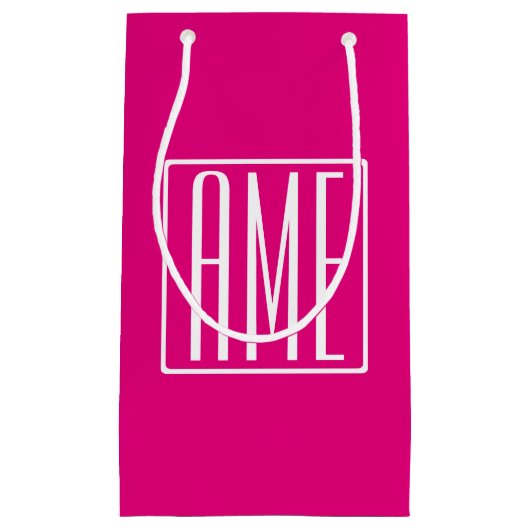 3 Initialmonogramm | Weiß auf heiß rosa Kleine Geschenktüte (Vorderseite)