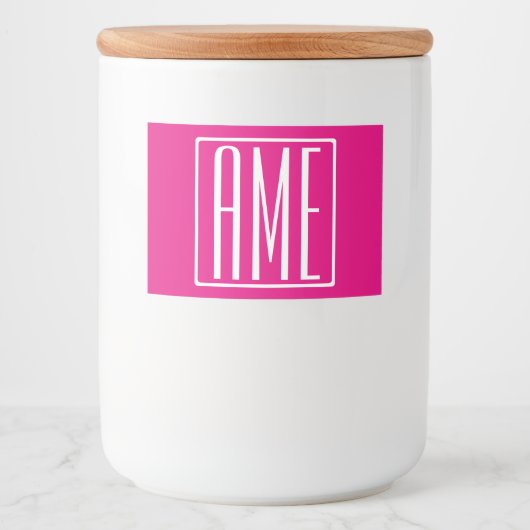 3 Initialmonogramm | Weiß auf heiß rosa Lebensmitteletikett (Vorderseite)