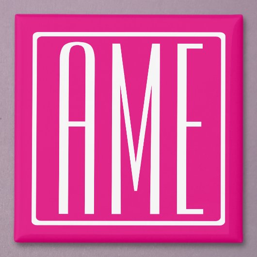 3 Initialmonogramm | Weiß auf heiß rosa Magnet