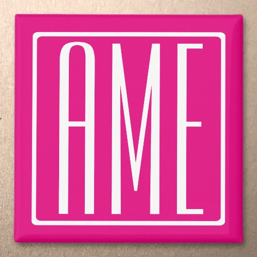 3 Initialmonogramm | Weiß auf heiß rosa Magnet