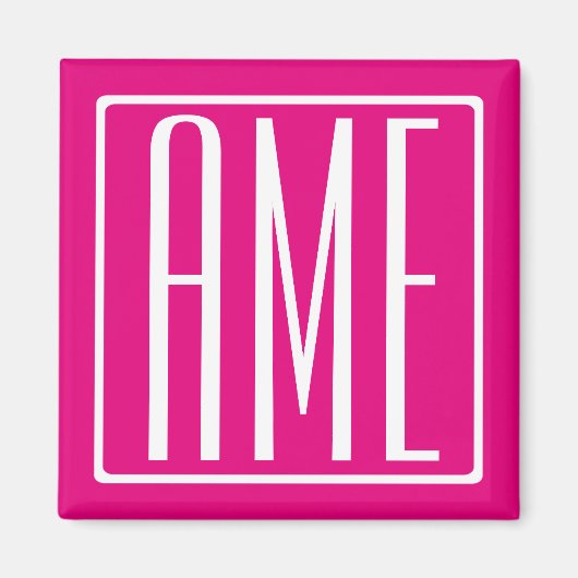 3 Initialmonogramm | Weiß auf heiß rosa Magnet (Vorne)