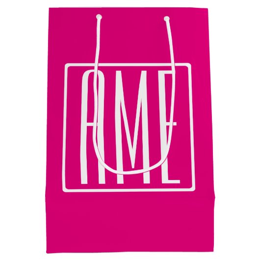 3 Initialmonogramm | Weiß auf heiß rosa Mittlere Geschenktüte (Rückseite)