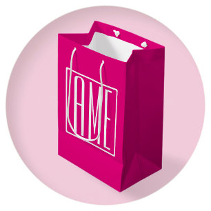 3 Initialmonogramm Weiß auf heiß rosa Mittlere Geschenktüte