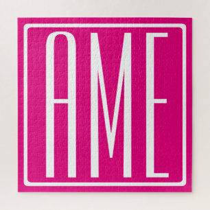 3 Initialmonogramm   Weiß auf heiß rosa Puzzle