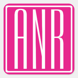 3 Initialmonogramm Weiß auf heiß rosa Quadratischer Aufkleber