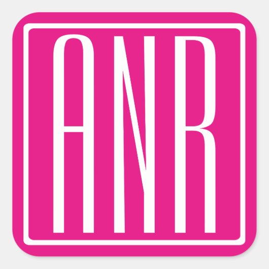 3 Initialmonogramm | Weiß auf heiß rosa Quadratischer Aufkleber (Vorderseite)