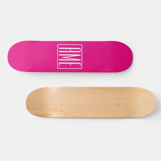 3 Initialmonogramm | Weiß auf heiß rosa Skateboard (Horizontal)