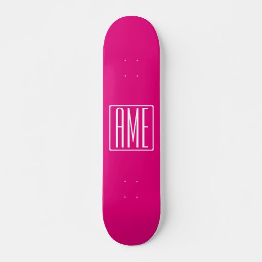3 Initialmonogramm | Weiß auf heiß rosa Skateboard (Vorne)