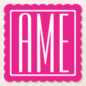 3 Initialmonogramm | Weiß auf heiß rosa Untersetzer (Vorderseite)