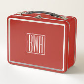 3 Initialmonogramm | weiß/rot Metall Lunch Box (Vorderseite)