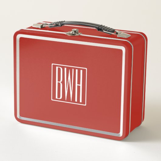 3 Initialmonogramm | weiß/rot Metall Lunch Box (Vorderseite)